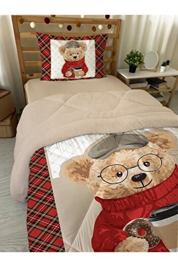 Evmila Teddy Patterned Single 160x220 cm Wellsoft Πάπλωμα σιλικόνης διπλής όψης και σετ ύπνου