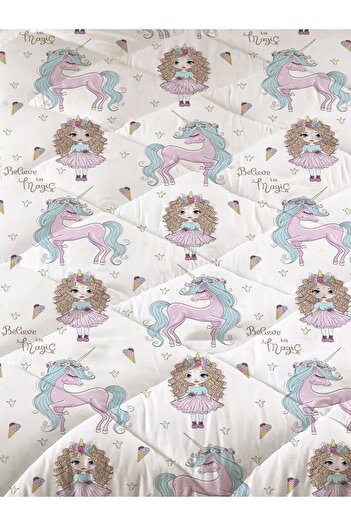 Evmila Princess Girl Patterned Quilted Quilt, Single Sleeping Set