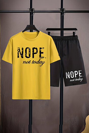 MYADA Nope Not Today Printed 2-Piece Kids Set - Crew Neck, Elastic Shorts, 20552 Model