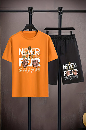 MYADA 2-Piece Kids Set - Crew Neck, Elastic Shorts, Never Fear Stop You Printed 20542