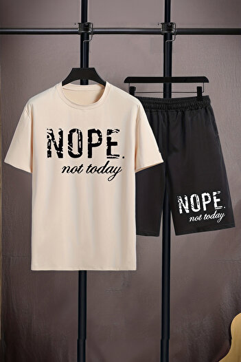 MYADA Nope Not Today Printed 2-Piece Kids Set - Crew Neck, Elastic Shorts, 20552 Model