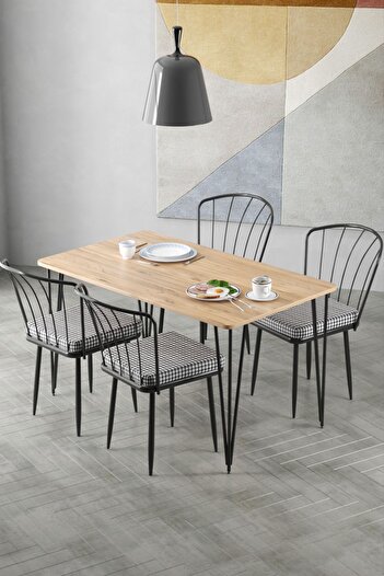 Cosargroup 60x120 Çam Yemek Masa, Mutfak Masa Takımı 4 Adet Güneş Sandalye