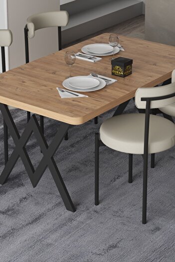 Cosargroup Ege 4 Kişilik Mutfak Masa Takımı -Krem Kumaş 70x110 WYemek Masası