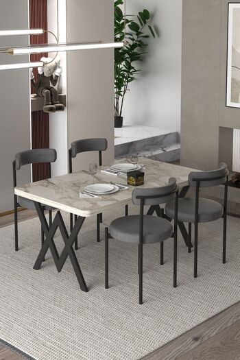 Cosargroup Ege 4 Kişilik Mutfak Masa Takımı -Antrasit Kumaş 70x110 WYemek Masası