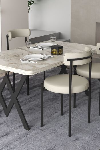 Cosargroup Ege 4 Kişilik Mutfak Masa Takımı -Krem Kumaş 70x110 W Mutfak Masası Ege Sandalye Krem Kumaş