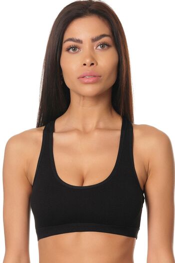 Doce Cravo Women's Black Cross Combed Thick Strap Padded Sports Bra