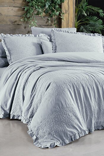 Sarev Girona Blue Double Duvet Cover Set - 100% Cotton, Mood Comfort