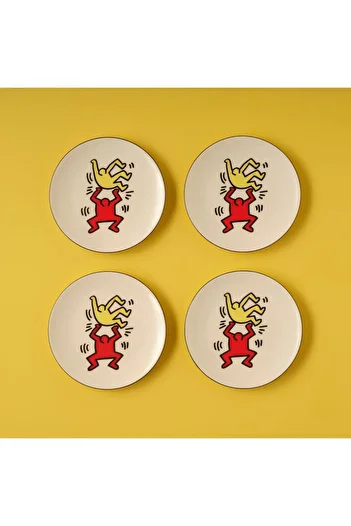 Bella Maison Set of 4 Double Porcelain Cake Plates by Keith Haring (19 cm)