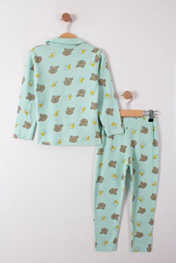 TRENDİMİZBİR Bear Printed Honey Pajama Set - Button Detailed, 2 Pieces