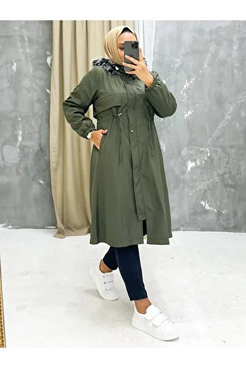 Marjinal City Khaki Fur Lined and Waterproof Women's Winter Coat & Coat