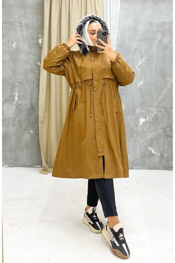 Marjinal City Tan Fur Lined and Waterproof Large Size Oversize Women's Winter Coat & Coat