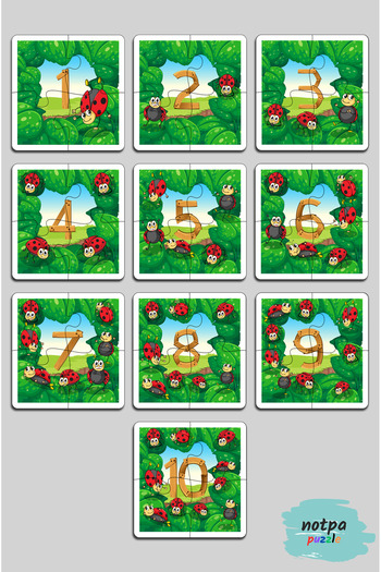 kutuTR Çocuklar İçin Sayıları Öğrenme Puzzle Seti Ahşap Renkli Yapboz 13x13 Ebadında Puzzle 4 Parça 10'lu