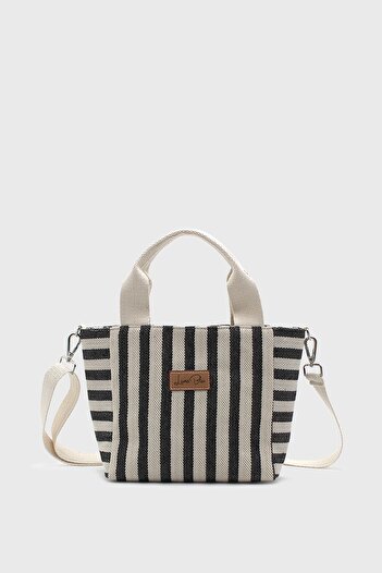 LUNABLU Women's Striped Mini Linen Tote Bag