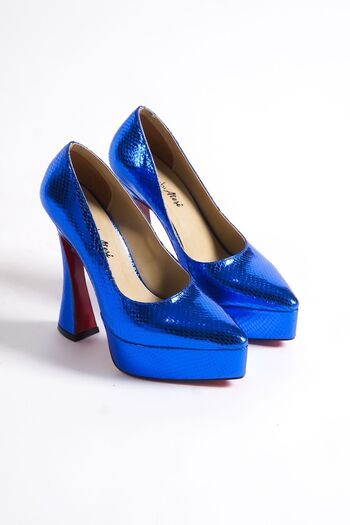 Ayakkabı Ateşi Pantofi de damă cu platformă cu design special Blue Shiny Snake Mila