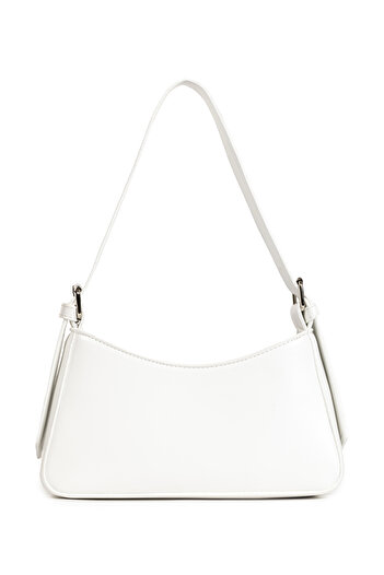 macharelbasic White Lined Women's Baguette Bag with Compartments - Strap Detail