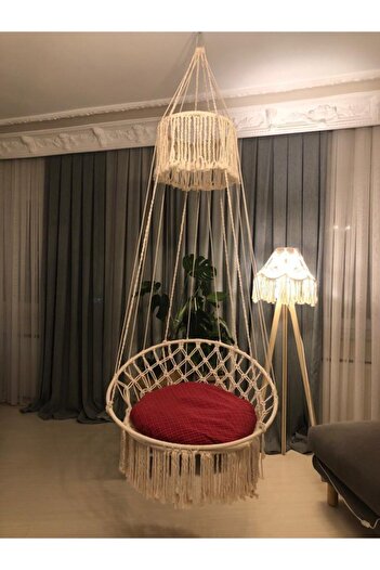AslanButik Yılbaşı Makrome Özel Örgü Halatlı Salıncak Hamak Pamuk Ip 270420