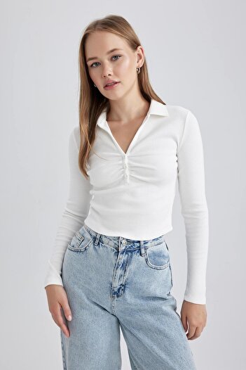 DeFacto Ribbed Long Sleeve Camisole T-Shirt - B1958ax23au