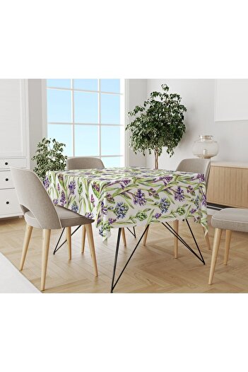 Evmila Lavender Patterned Tablecloth White