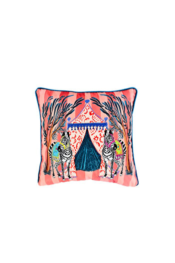 ge living Salmon Colored Velvet Throw Pillow with Zebra Pattern - Short Cut (50 x 50)