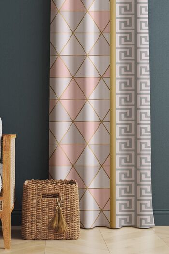 Evmila Printed Modern Patterned Living Room and Bedroom Single Wing Velvet Texture Background Curtain - Pink and White