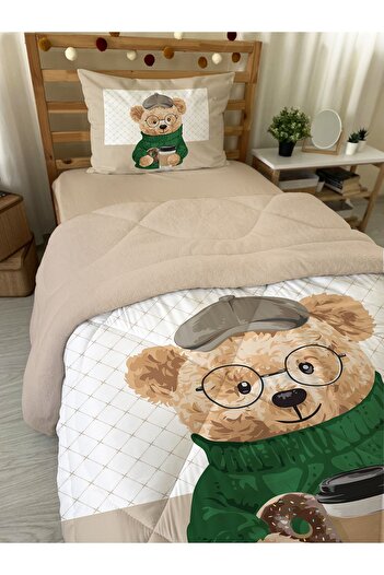 Evmila Teddy Patterned Single 160x220 cm Wellsoft Πάπλωμα σιλικόνης διπλής όψης και σετ ύπνου