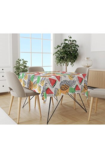 Evmila Pineapple Watermelon Patterned Tablecloth White