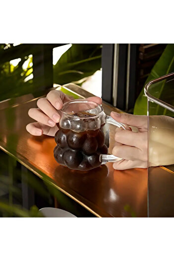 hediyeofisi Grape Model Mug Cup with Handle Borosilicate Cocktail and Cold-Hot Coffee Glass with Straw Gift 350 Ml