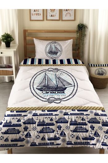 Evmila Ship Patterned Quilted Quilt, Single Sleeping Set