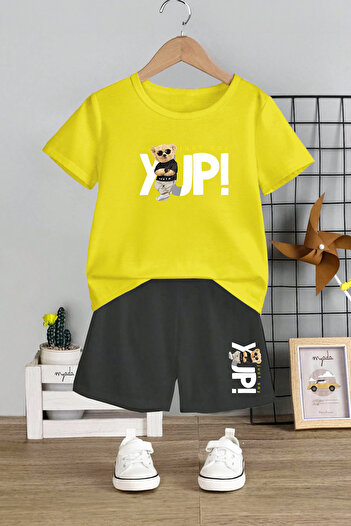 MYADA Crew Neck Yuppi Teddy Bear with Elastic Shorts - Printed 2-Piece Kids Set 11109