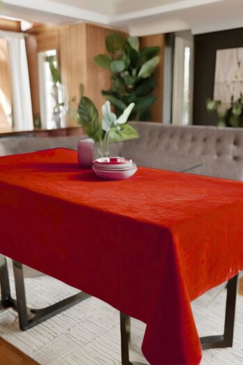 Cortibo Red Barcelona Velvet Textured Tablecloth