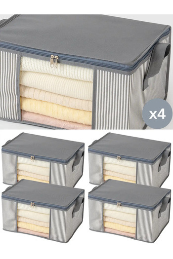 AYHANHOME 4 Pieces Small Size Striped Printed Closet Organizer - Under Base Organizer 40X30X20cm