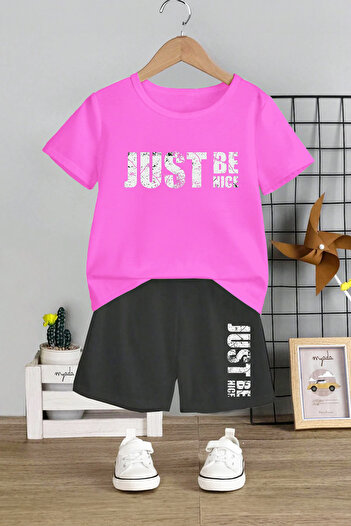MYADA Just BE Nice 2 Piece Set - Crew Neck, Elastic Shorts, Printed, Kids 11128