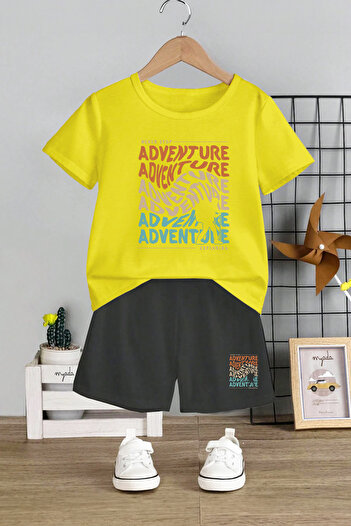 MYADA Crew Neck Unisex Kids Adventure Printed Set - Elastic Shorts, Set of 2 11134