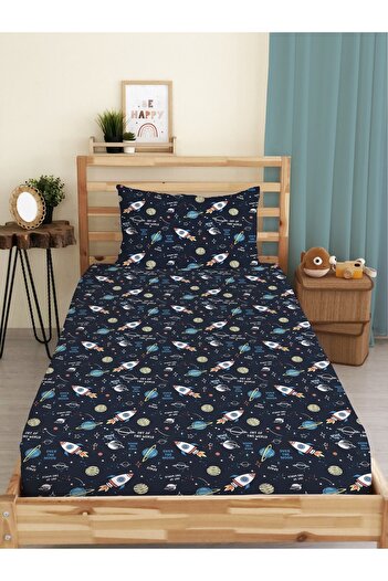 Evmila Space Themed Printed Single Elastic Sheet Set
