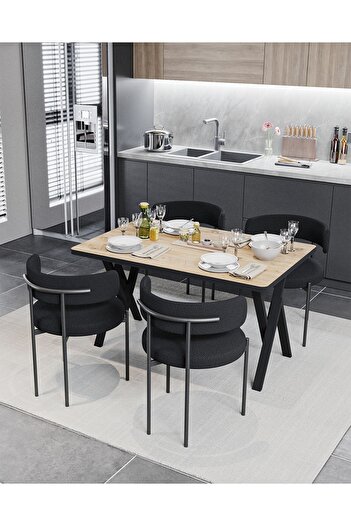 Ressa Home Lines Rolls Tedy Kumaş Yemek Odası Masa Takımı Mutfak Masası Takımı