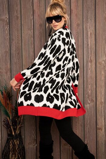 AQE FASHION Leopard Patterned Coral Cardigan