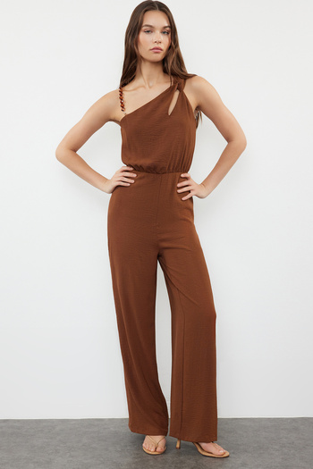 Trendyol Collection Brown Single Shoulder Maxi Woven Jumpsuit TWOSS23TU00190