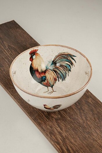 Bursa Porselen Dekor Porcelain Retro Rooster Salad Bowl