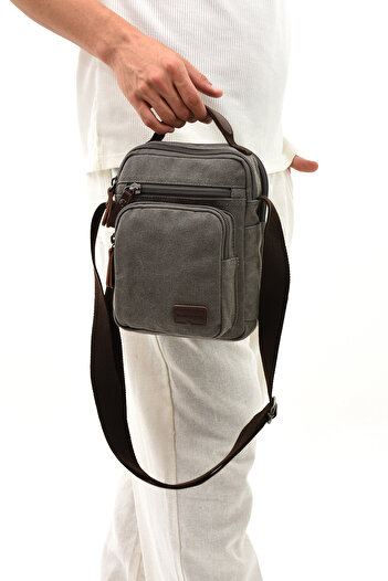 By Hakan Eba-6250 Gray Canvas Shoulder Bag - Messenger Bag with Strap