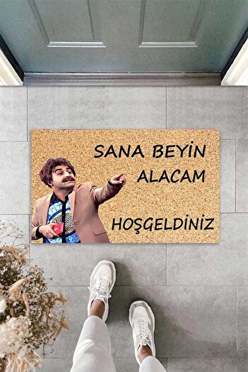 on the clouds Dijital Baskılı Sana Beyin Alacam Hoşgeldiniz Yazılı Dekoratif Kapı Önü Paspası