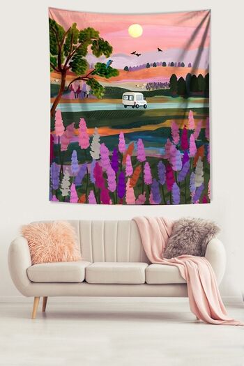 on the clouds Sunset Travel on the Road Car Stain Resistant Fabric Wall Cover Wall Carpet Tapestry