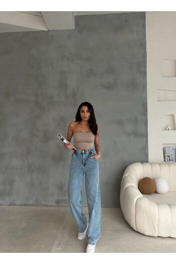 DENİKK Flexible Lycra Trendy Wide Leg Baggy Jean Denim Trousers