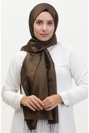 sefamerve Earth Colored Tasseled Taffeta Shawl 1267-49