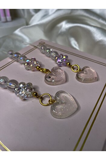 TATLIŞ Handmade hologram flower and epoxy heart phone charm, phone charm 1 PC