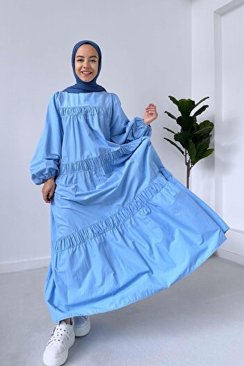 Ka Hijab Blue Poplin Comfortable Hijab Dress