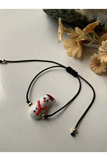 azra takı tasarım New Year, New Year, Snowman with a red hat, women's macrame bracelet.