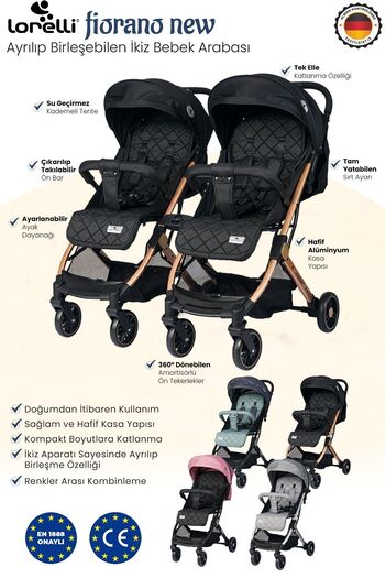 LORELLİ Fiorano New Kabin Boy Ikiz Bebek Arabası - Dolphin Grey