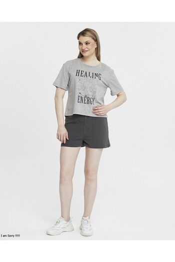 YHGTEKSTİL Printed Cotton Shorts Summer Pajamas Set for Women - Short Sleeve