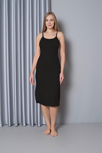 CONFEO Long Modal Black Women's Petticoat - Thin Straps, C8T1N0O108