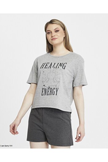 YHGTEKSTİL Printed Cotton Shorts Summer Pajamas Set for Women - Short Sleeve